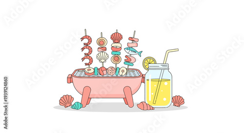 Colorful Fruit Kebabs and Lemonade Drink.