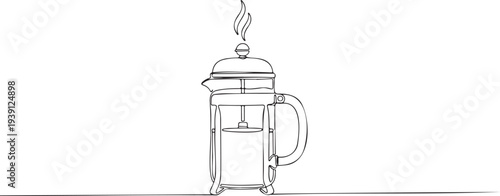Sustainable French Press Coffee Maker One Line Illustration