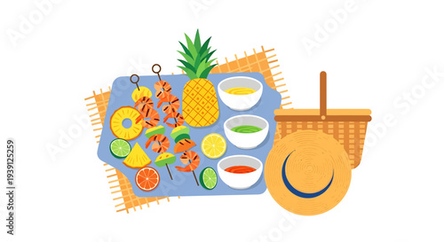 Colorful Fruit Arrangement with Smiling Orange.