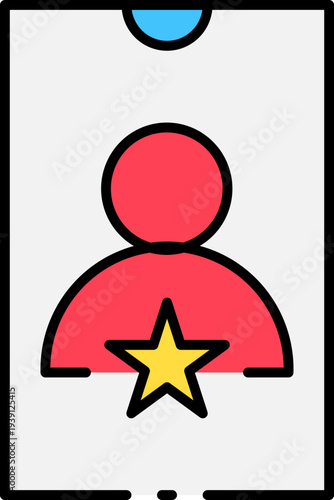 User interface icon representing a person with a star symbol on a mobile device screen