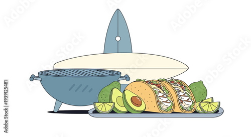 Fresh Fruits and Juicer Machine Illustration.