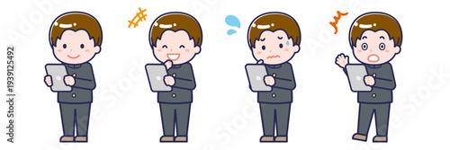 タブレットを使う「学生」の男性