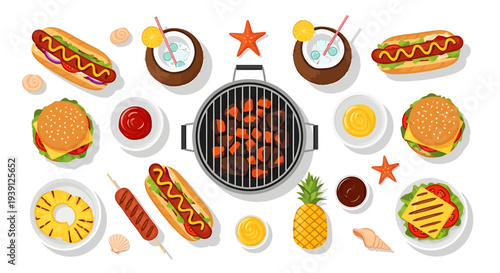 Assorted Barbecued Hot Dogs and Hamburgers.