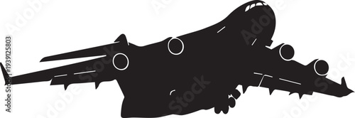 Silhouette vector illustration of cargo airplane taking off in flat design style