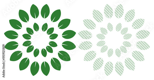 Green leaf pattern forming a radial design, symbolizing nature and growth.