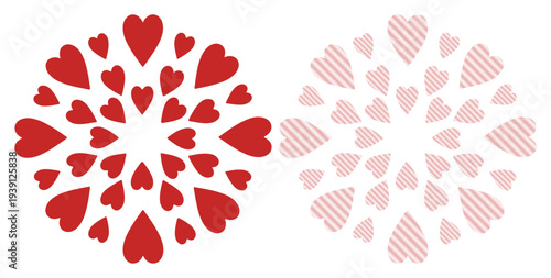 Radiant heart patterns symbolizing love and connection in vibrant red and soft pink.