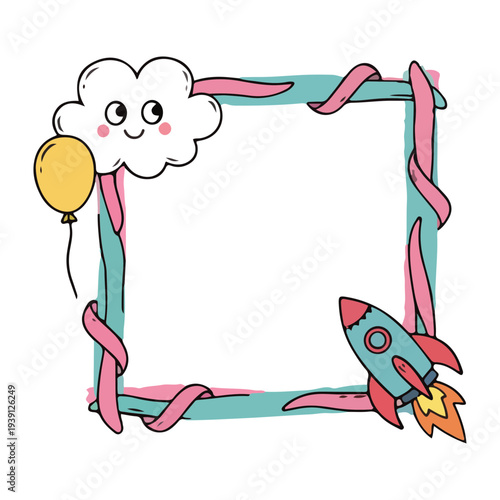 Cute Space Photo Frame Border