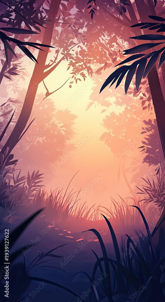 Naklejka premium Phone wallpaper with nature image, evening background. Soft gradient background