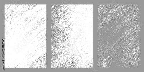 Three vertical panels of abstract textured backgrounds with diagonal white lines and dots on gray