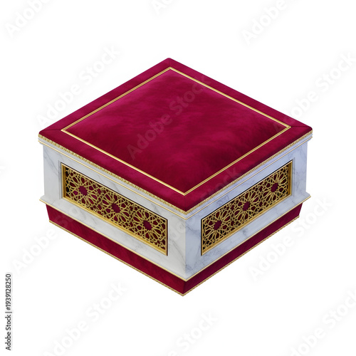 Elegant Red Velvet Golden Arabesque Ornate Box White Marble Texture