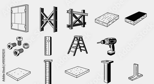 Industrial Construction Materials and Hardware Icons