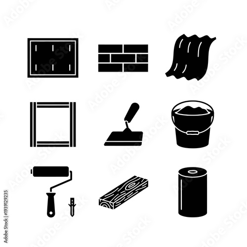 Home Improvement and Masonry Tool Silhouette Icons