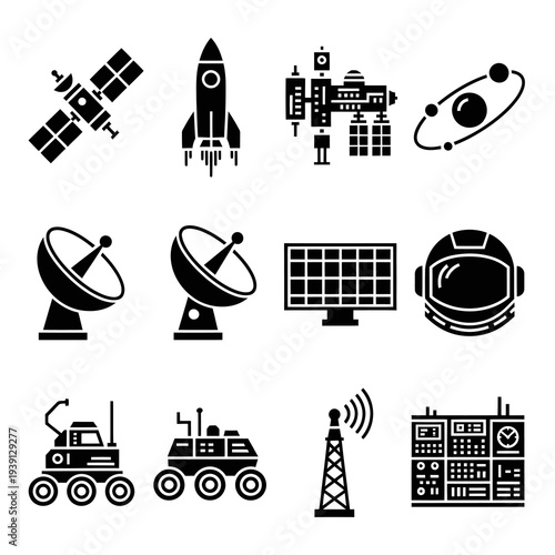 Space Exploration and Satellite Technology Flat Icons