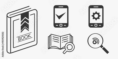 Mobile Ebook Reader Interface Icon Set  Flat Silho (1) SVG Vector Illustration