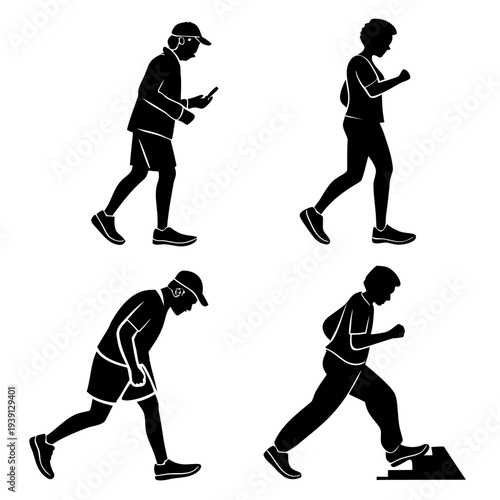 Mobile Step Counter Activity Icon Set  Flat Silhou (4) SVG Vector Illustration