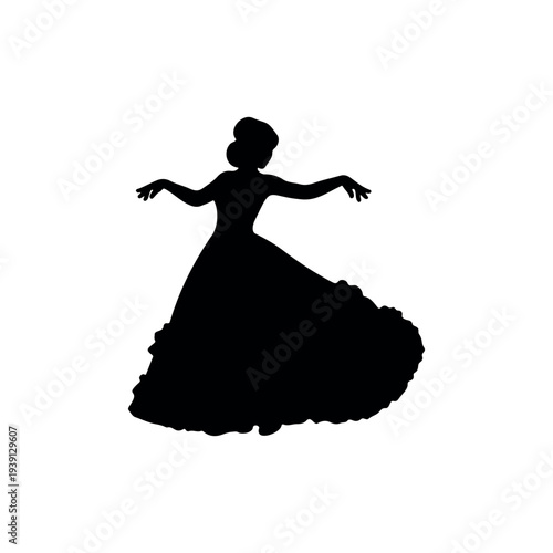 Young pretty woman in long dress silhouette vector flat illustration design.
