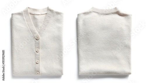 Folded cream knitted cardigan with buttons fashion apparel cozy clothing for retail use