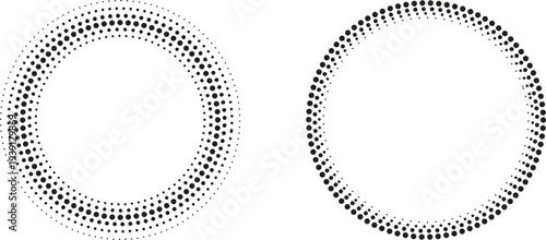 Two concentric dotted circles and a separate dotted circle design on white