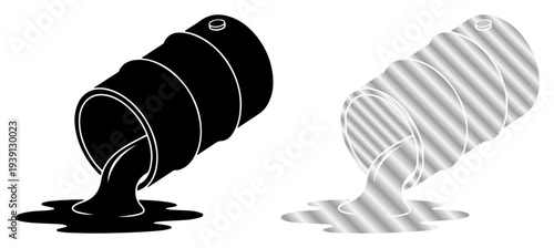 Oil barrel spilling liquid, symbolizing waste and pollution