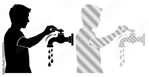 Person turning on a water faucet, illustrating conservation or resource management.