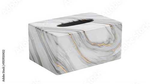 Marble effect tissue box with gold accents isolated on transparent background