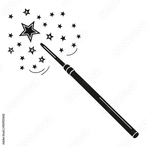  Black Magic Wand With Sparkling Stars Icon  Clean SVG Vector Illustration
