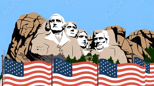 Mount rushmore monument with american flags waving in front iconic presidential sculpture in south dakota usa symbolizing freedom and patriotism with george washington thomas
