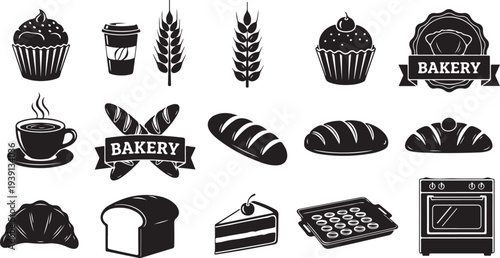 Bakery icons and symbols for food and pastry design