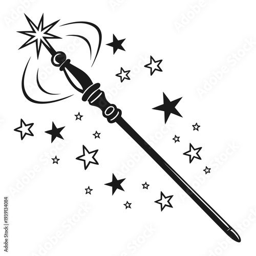  Black Magic Wand With Sparkling Stars Icon  Clean (1) SVG Vector Illustration