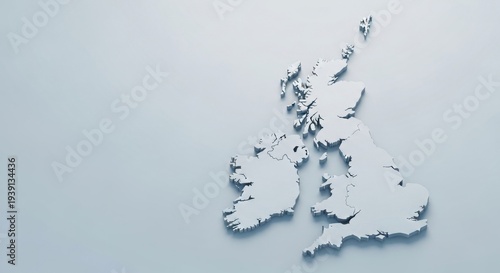 3D Map of the British Isles and Ireland in light blue