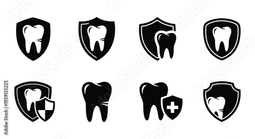 Dental shield icons teeth protected by various shield designs