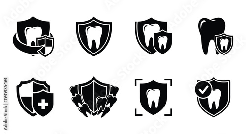 Dental shield icons teeth protected by various shield designs