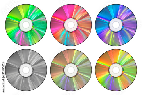 set blank silver compact discs CD or DVD isolated on white background, digital data storage and media backup concept