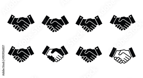 Multiple black handshakes depicted in various styles and orientations