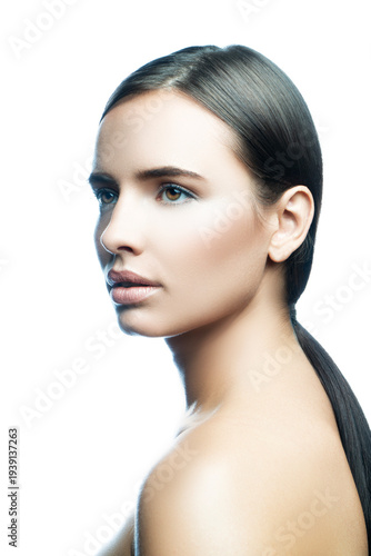 beauty model girl with clean skin and natural nude make-up. Skincare facial treatment concept