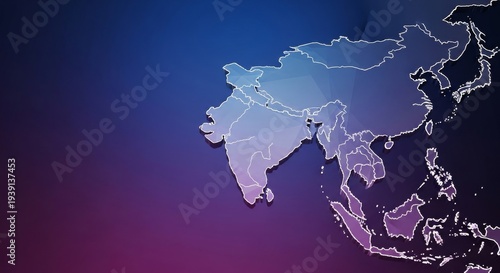 Digital Map Outline of Asia Focusing on India and East Asia
