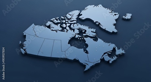 3D Map of Canada with Provinces and Arctic Islands