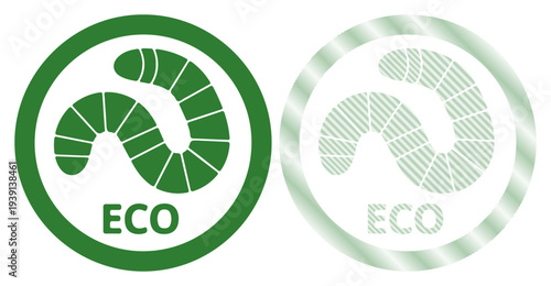 Green eco symbol with worm illustration and metallic version