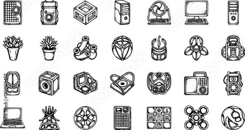 Doodle Style Icons Set: Technology, Gadgets, and Futuristic Design Elements