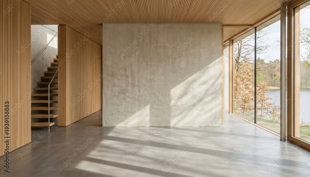 Obraz premium empty room with windows, interior of japandi modern design. AI generate 