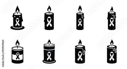 A collection of black silhouette candles adorned with ribbons