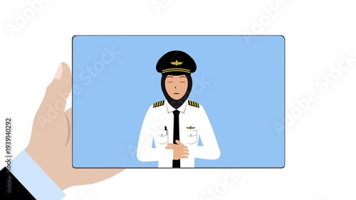 Tablet With Muslim Female Pilot Animation Video 4K suitable for your project needs