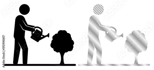 Person watering a small tree, symbolizing growth and care