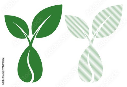 Two green sprouts symbolizing growth and new beginnings on a white background