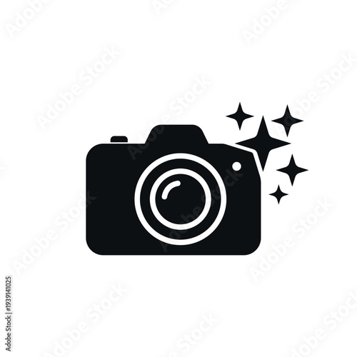 Iconic Camera Lens Focus Sparkle Starburst Photography Equipment Vector Graphic Simple Silhouette Symbol for Visual Storytelling and Creative Capture