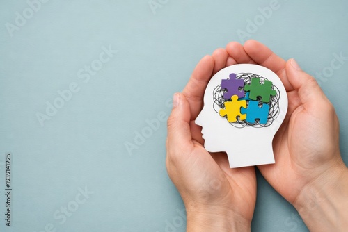 Wallpaper Mural Human mind puzzle held in hands concept illustration. Ai generative Torontodigital.ca