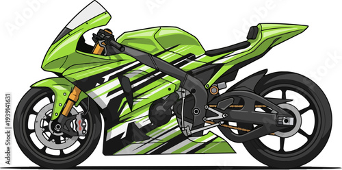 A lime green sports motorcycle illustration viewed from the side on a clean background