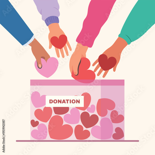 vector illustration of a hand holding a heart of charity and donation. Support and help people concept.