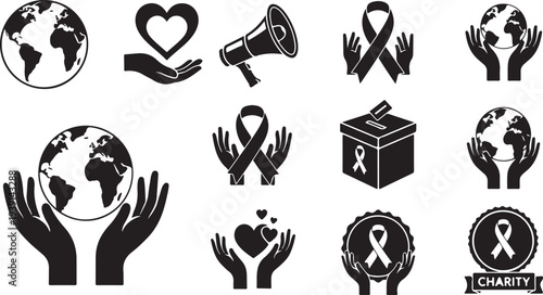 Charity and awareness icons for global support and activism