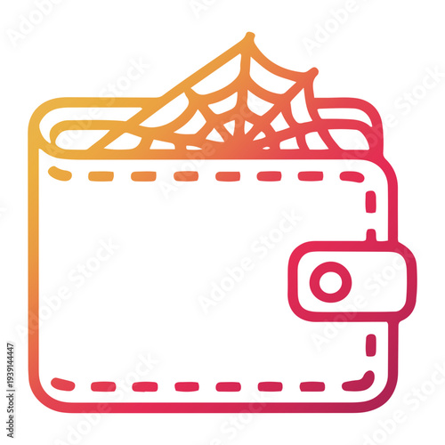 An orange and red gradient wallet with a spider web peeking out from the top